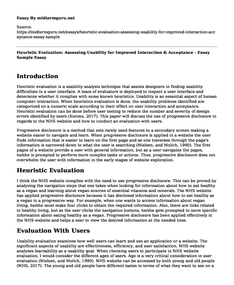 Heuristic Evaluation: Assessing Usability for Improved Interaction & Acceptance - Essay Sample