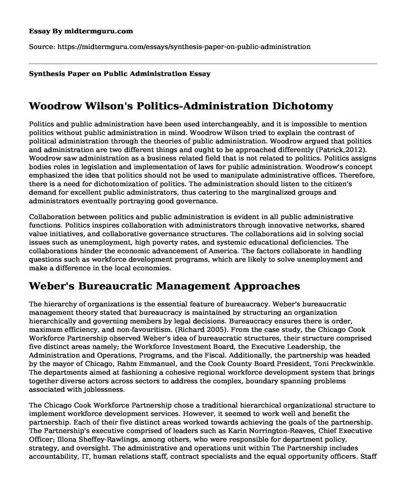 Synthesis Paper on Public Administration