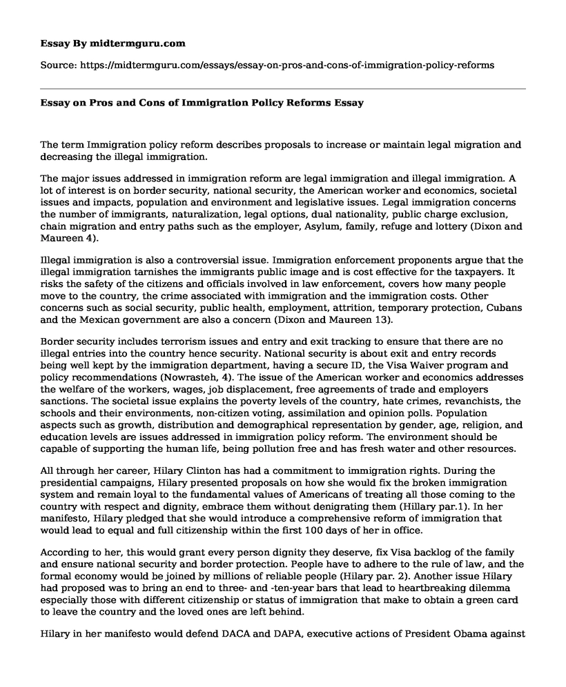 Essay on Pros and Cons of Immigration Policy Reforms