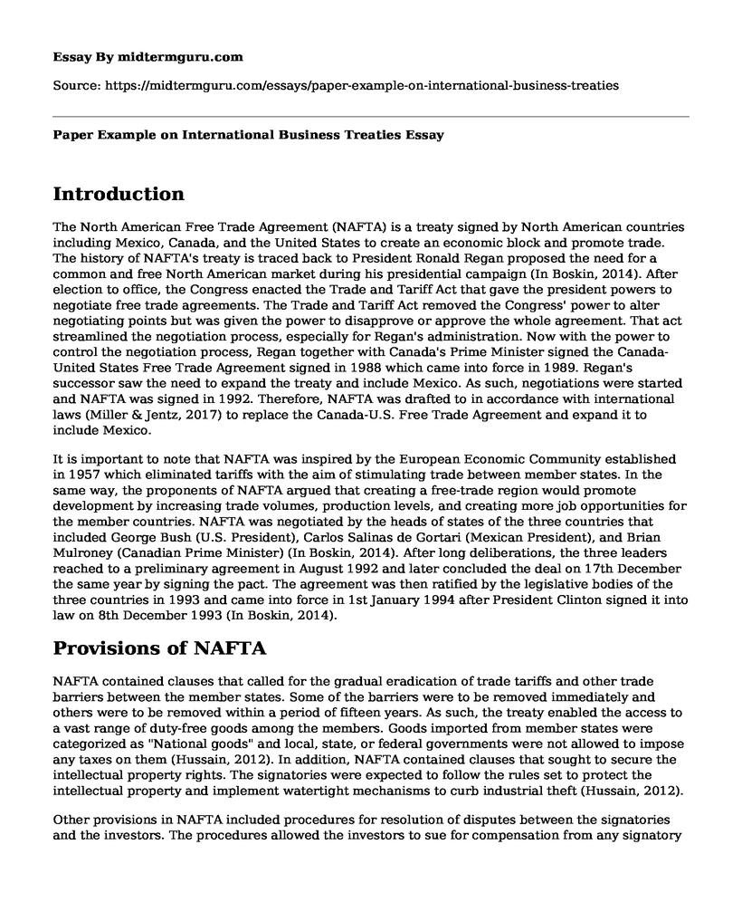 Paper Example on International Business Treaties