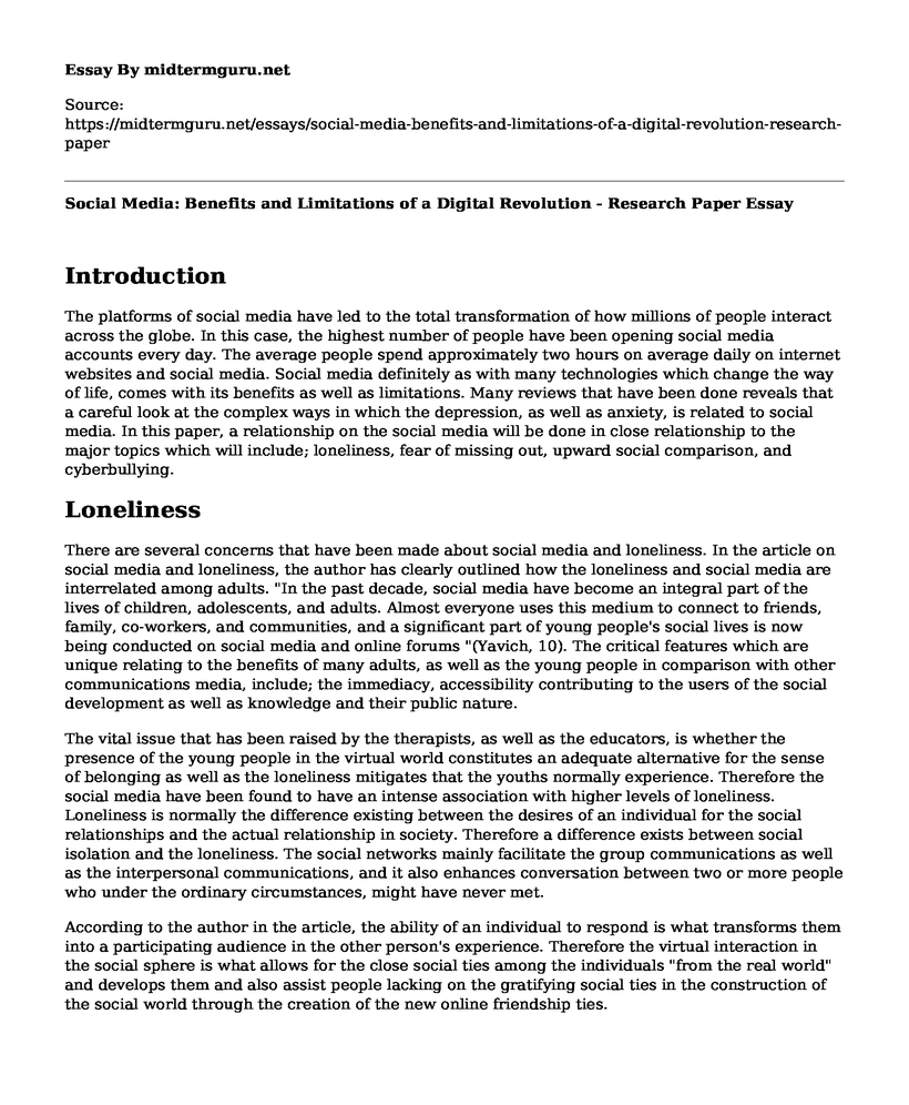 Social Media: Benefits and Limitations of a Digital Revolution - Research Paper