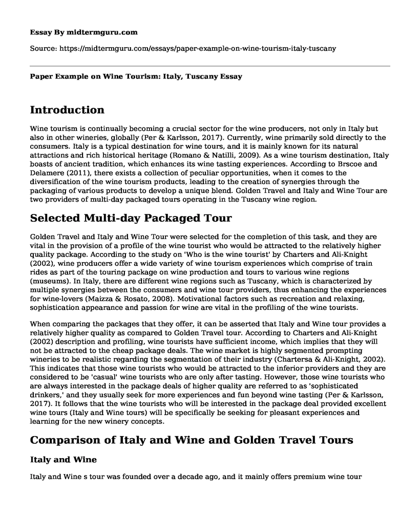 Paper Example on Wine Tourism: Italy, Tuscany