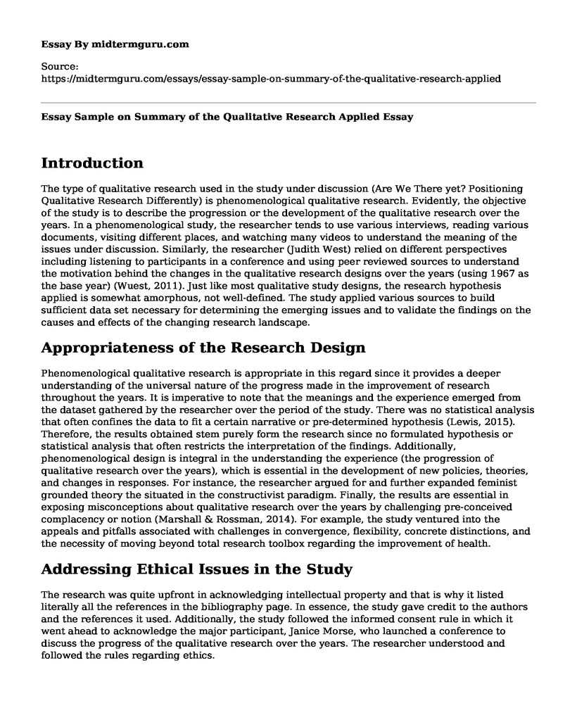 Essay Sample on Summary of the Qualitative Research Applied