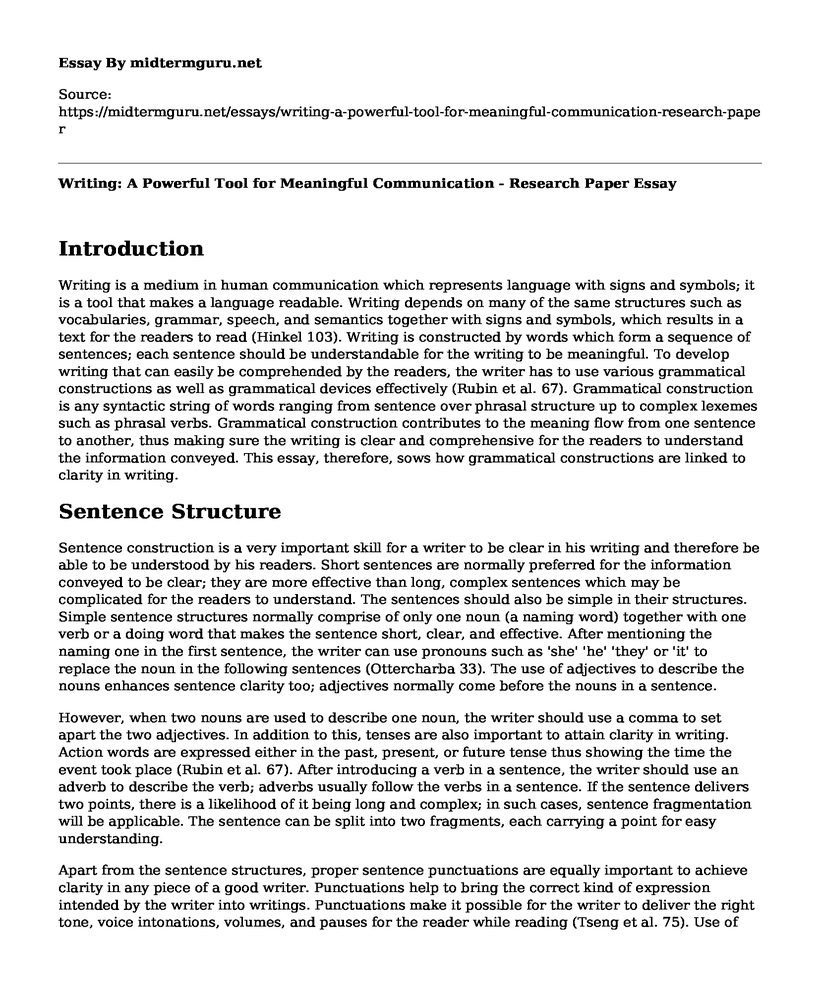 Writing: A Powerful Tool for Meaningful Communication - Research Paper