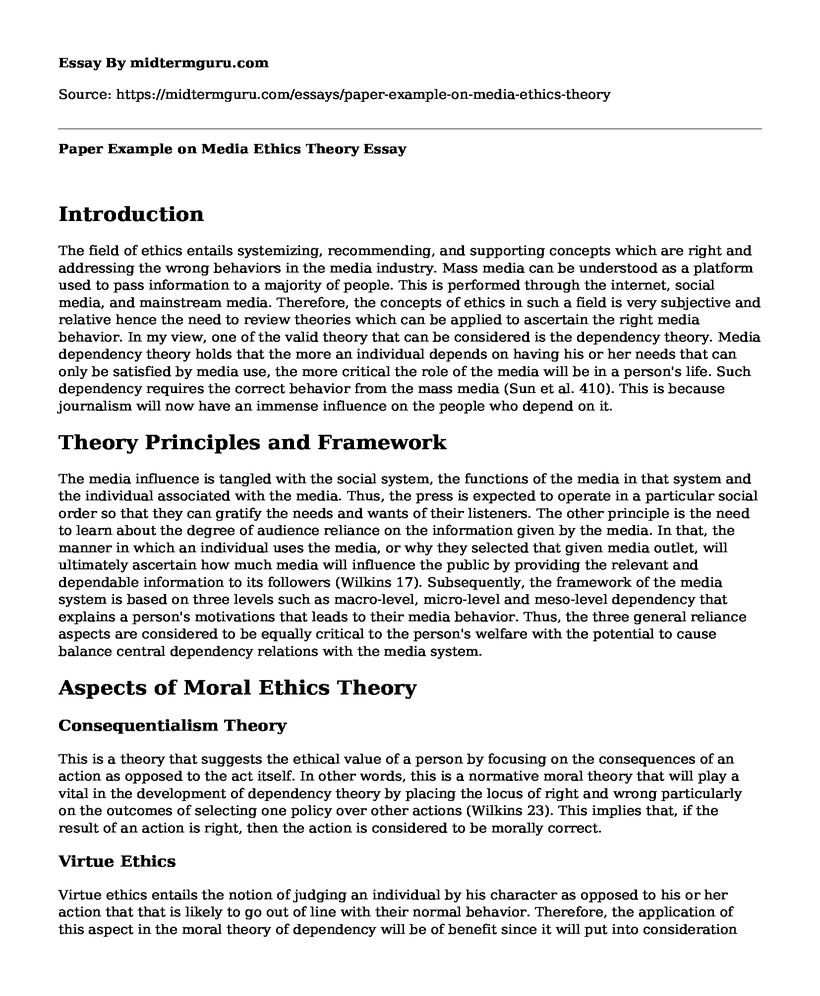 Paper Example on Media Ethics Theory