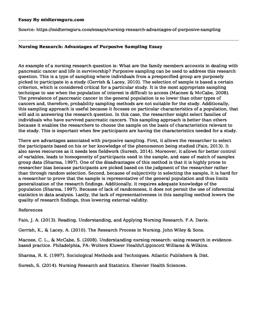 Nursing Research: Advantages of Purposive Sampling