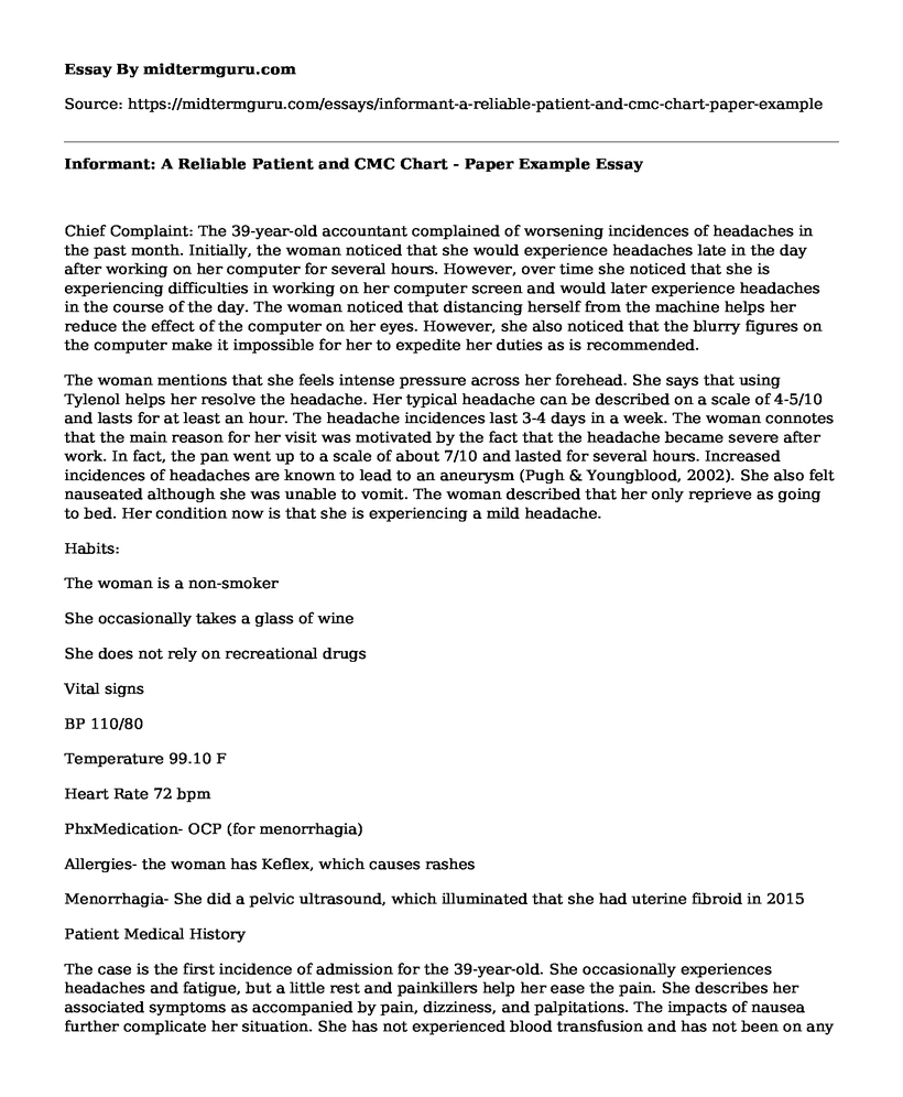 Informant: A Reliable Patient and CMC Chart - Paper Example