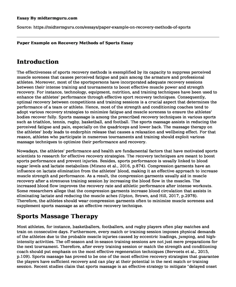 Paper Example on Recovery Methods of Sports