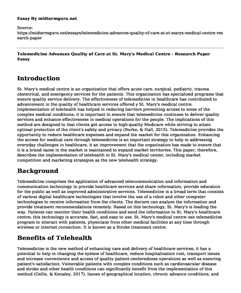 Telemedicine Advances Quality of Care at St. Mary's Medical Centre - Research Paper