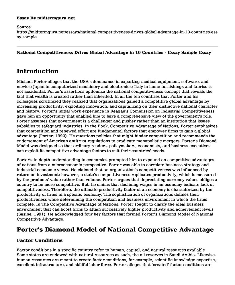National Competitiveness Drives Global Advantage in 10 Countries - Essay Sample