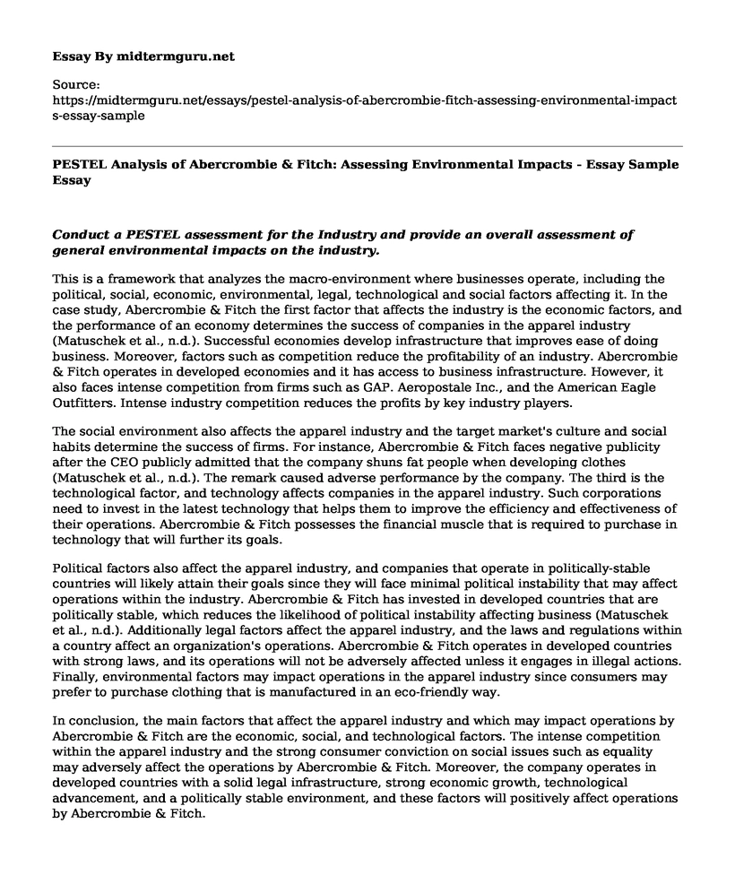 PESTEL Analysis of Abercrombie & Fitch: Assessing Environmental Impacts - Essay Sample