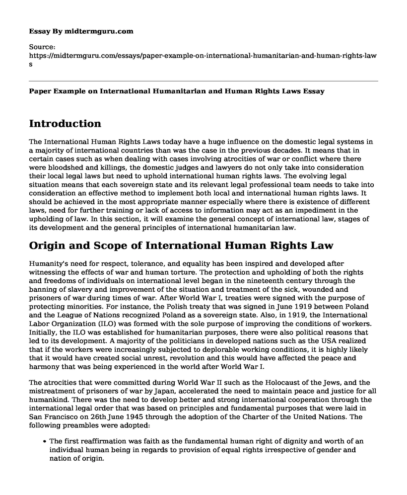 Paper Example on International Humanitarian and Human Rights Laws