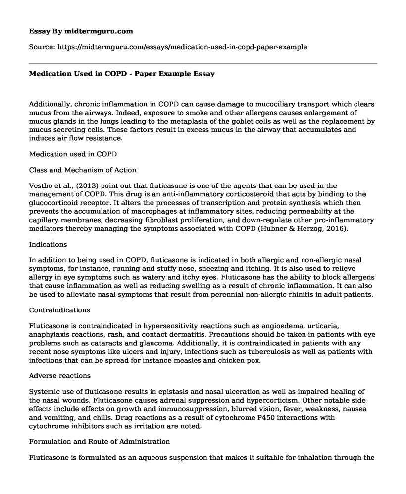 Medication Used in COPD - Paper Example