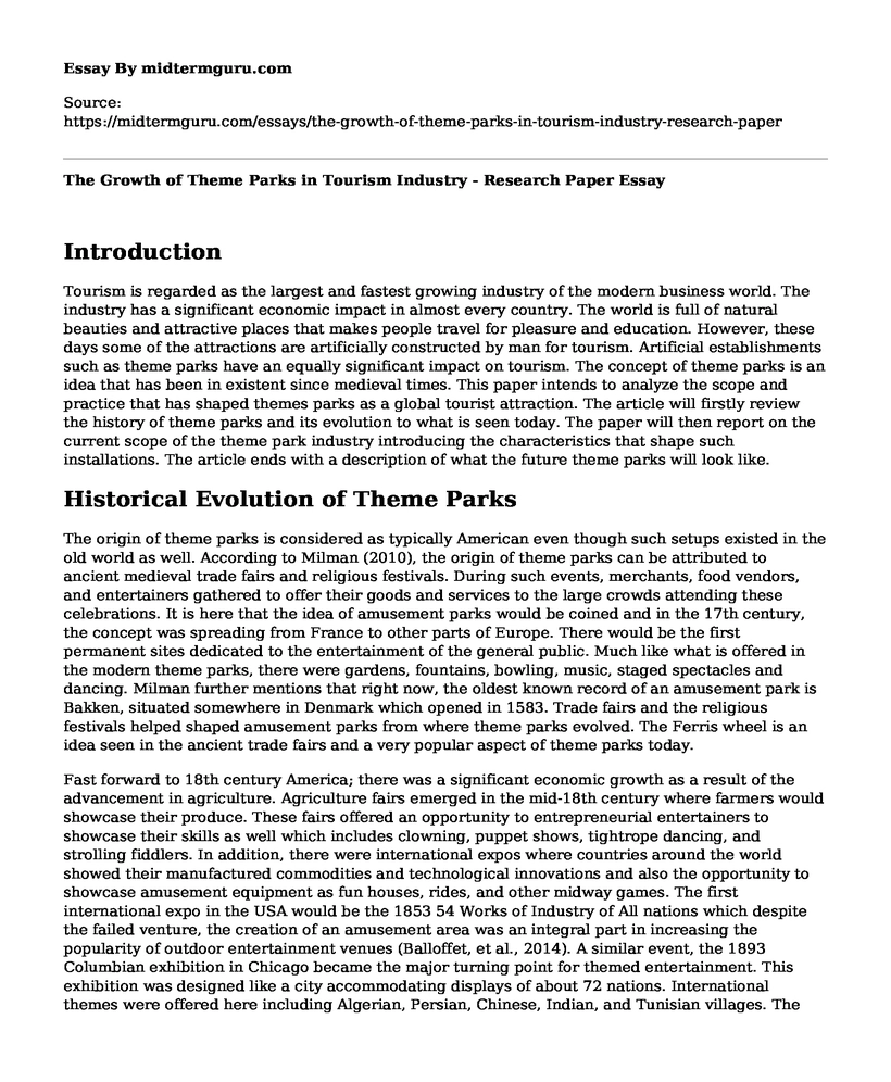 The Growth of Theme Parks in Tourism Industry - Research Paper