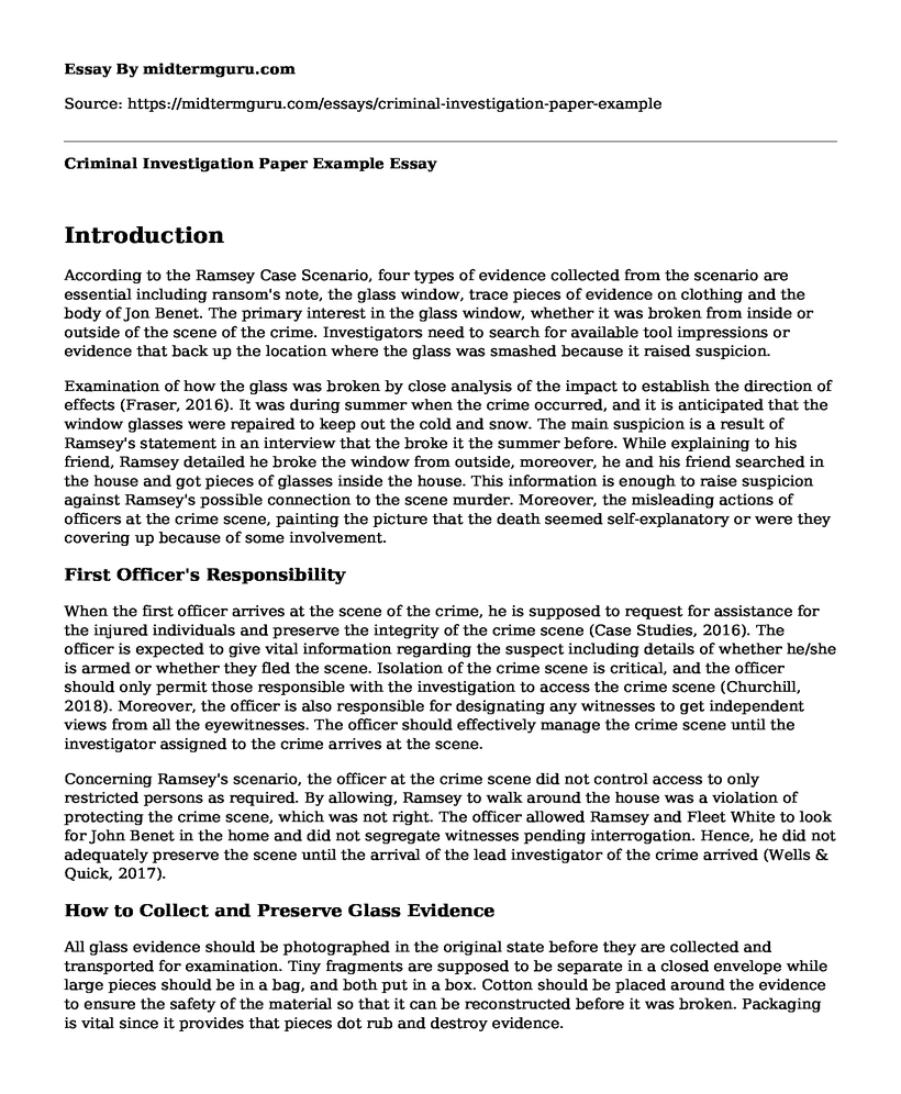 Criminal Investigation Paper Example