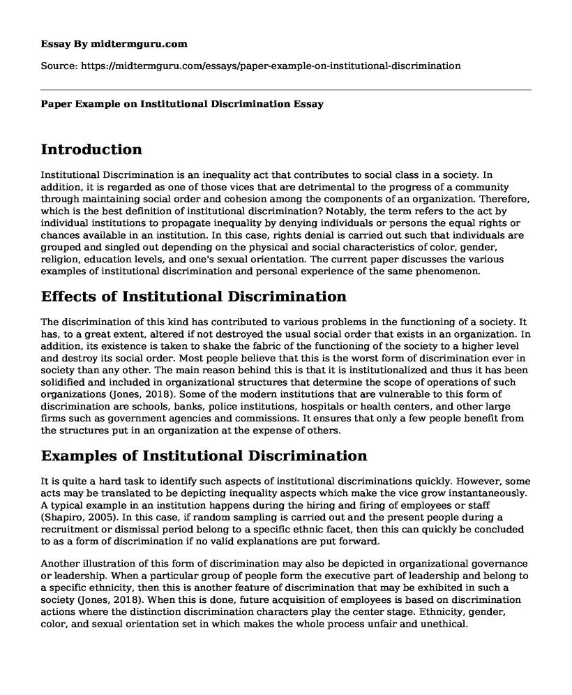 Paper Example on Institutional Discrimination