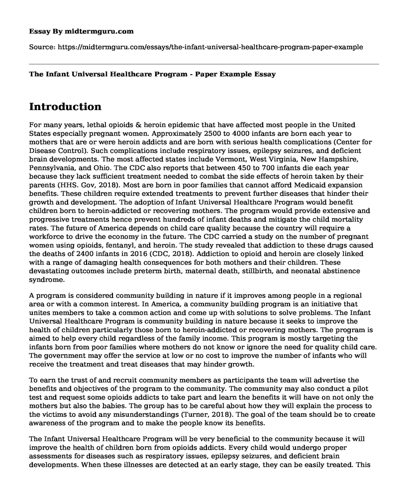 The Infant Universal Healthcare Program - Paper Example