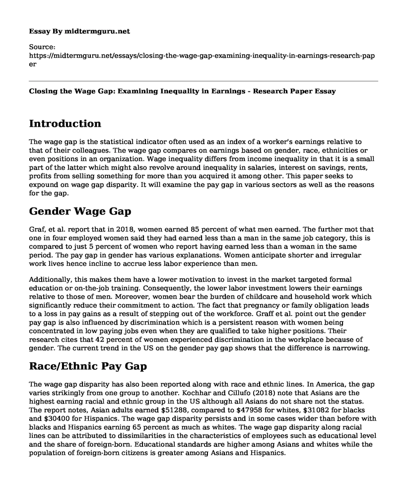 Closing the Wage Gap: Examining Inequality in Earnings - Research Paper