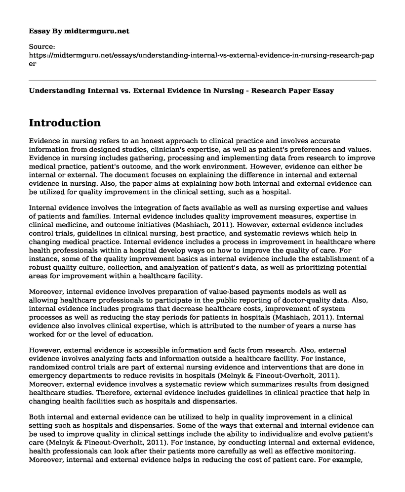 Understanding Internal vs. External Evidence in Nursing - Research Paper