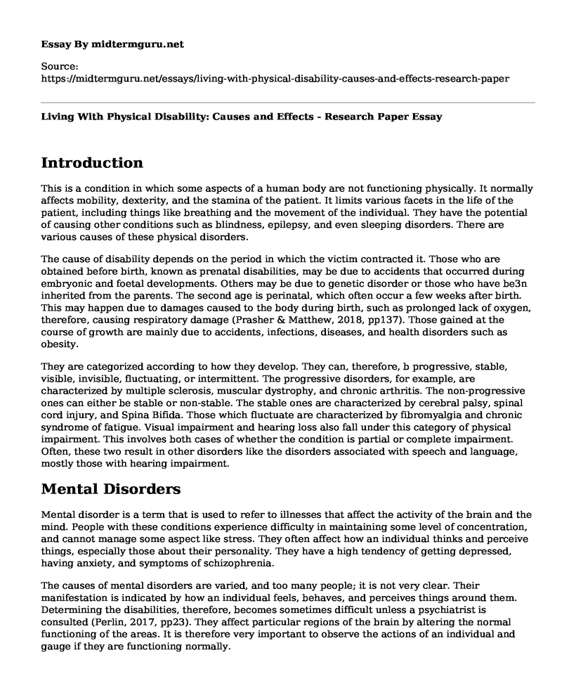 Living With Physical Disability: Causes and Effects - Research Paper