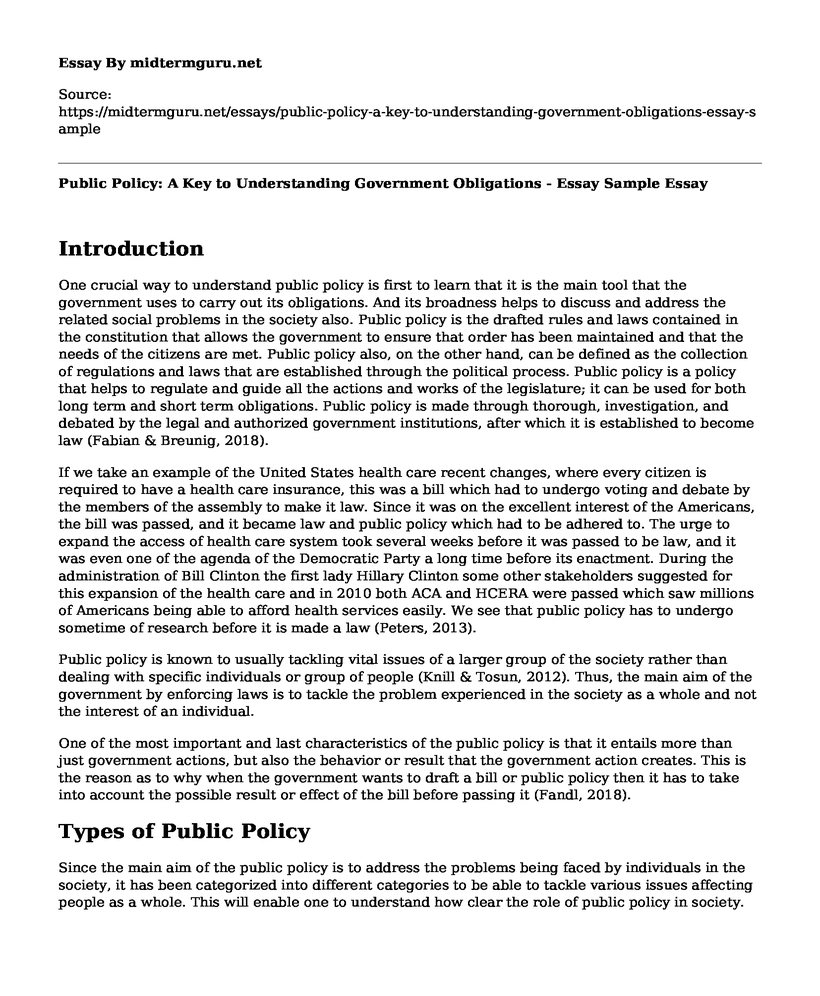 Public Policy: A Key to Understanding Government Obligations - Essay Sample