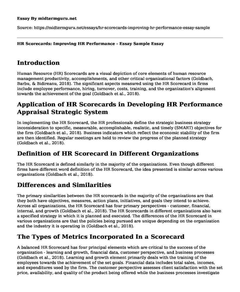 HR Scorecards: Improving HR Performance - Essay Sample