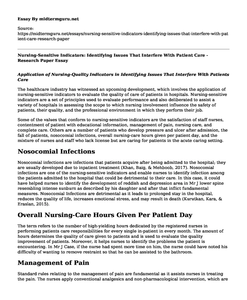 Nursing-Sensitive Indicators: Identifying Issues That Interfere With Patient Care - Research Paper