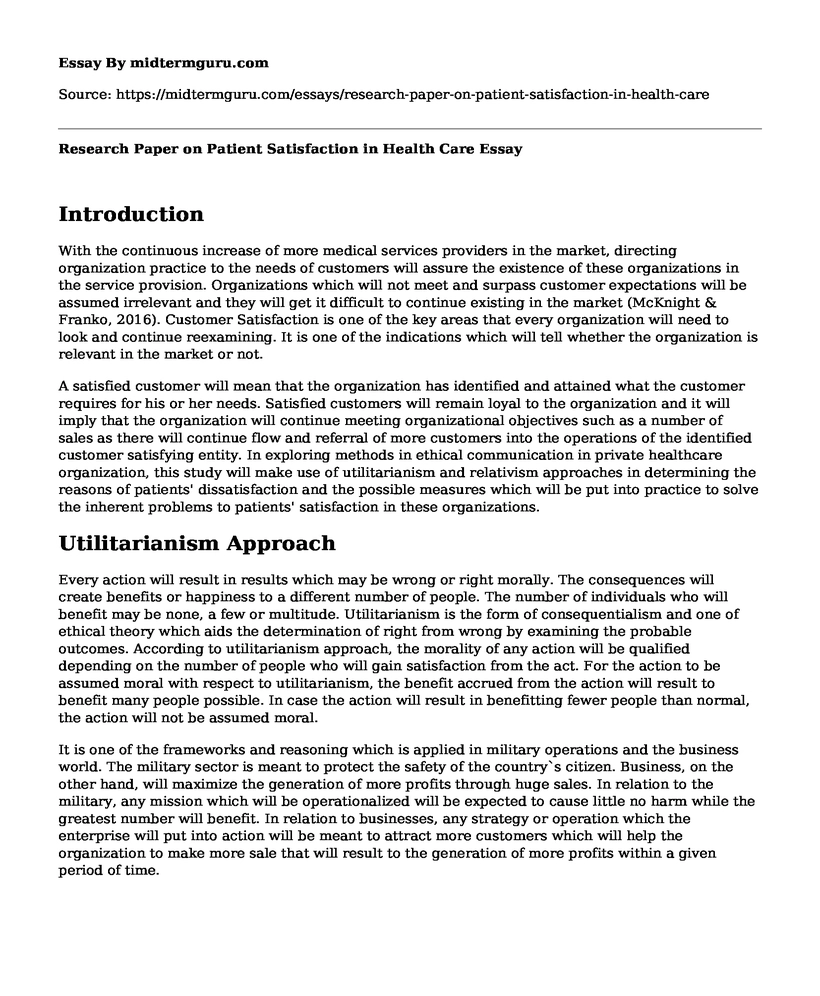 Research Paper on Patient Satisfaction in Health Care