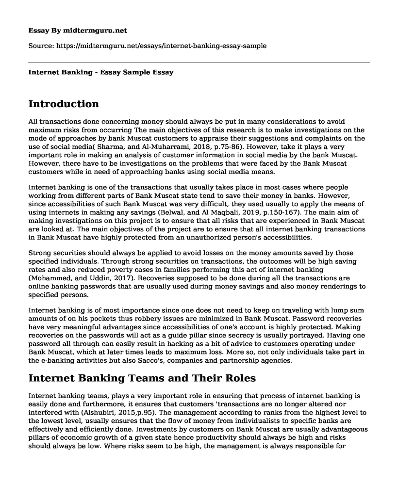 Internet Banking - Essay Sample