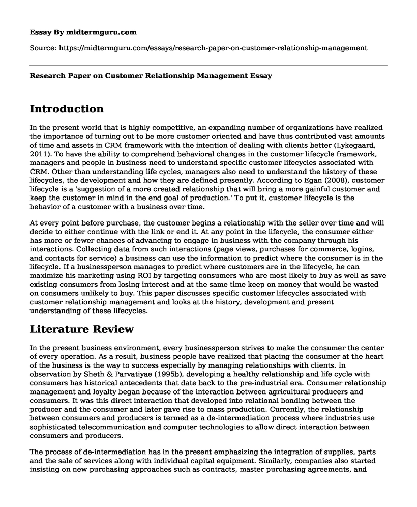 Research Paper on Customer Relationship Management
