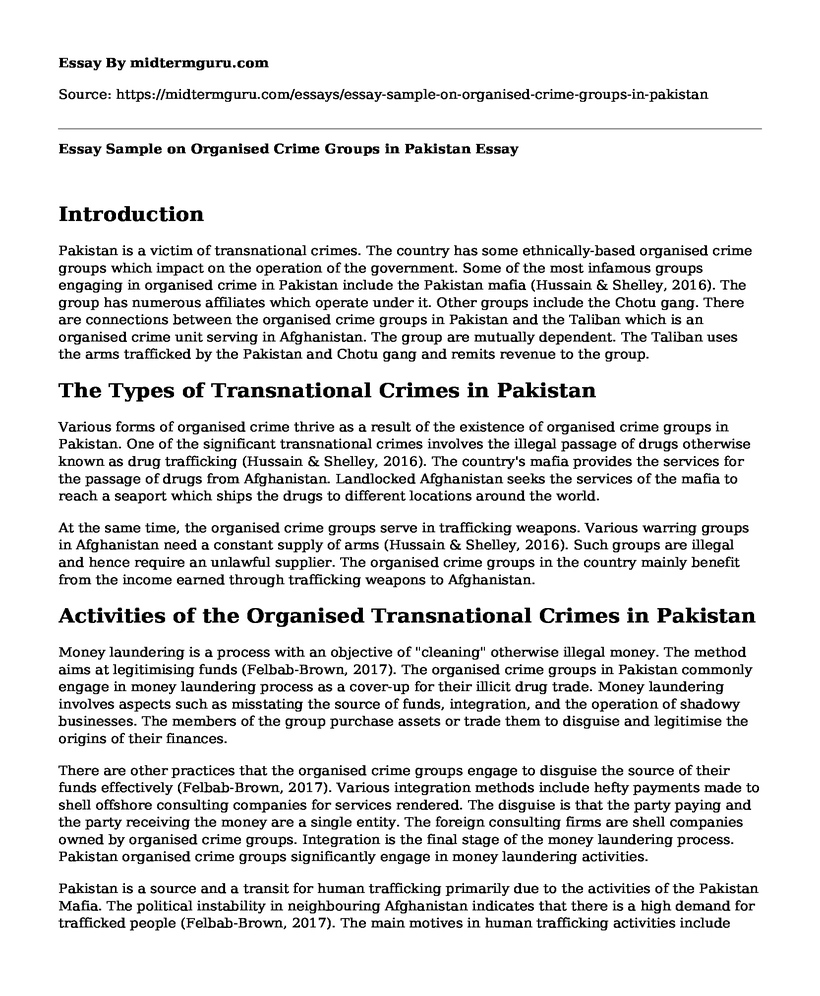 Essay Sample on Organised Crime Groups in Pakistan