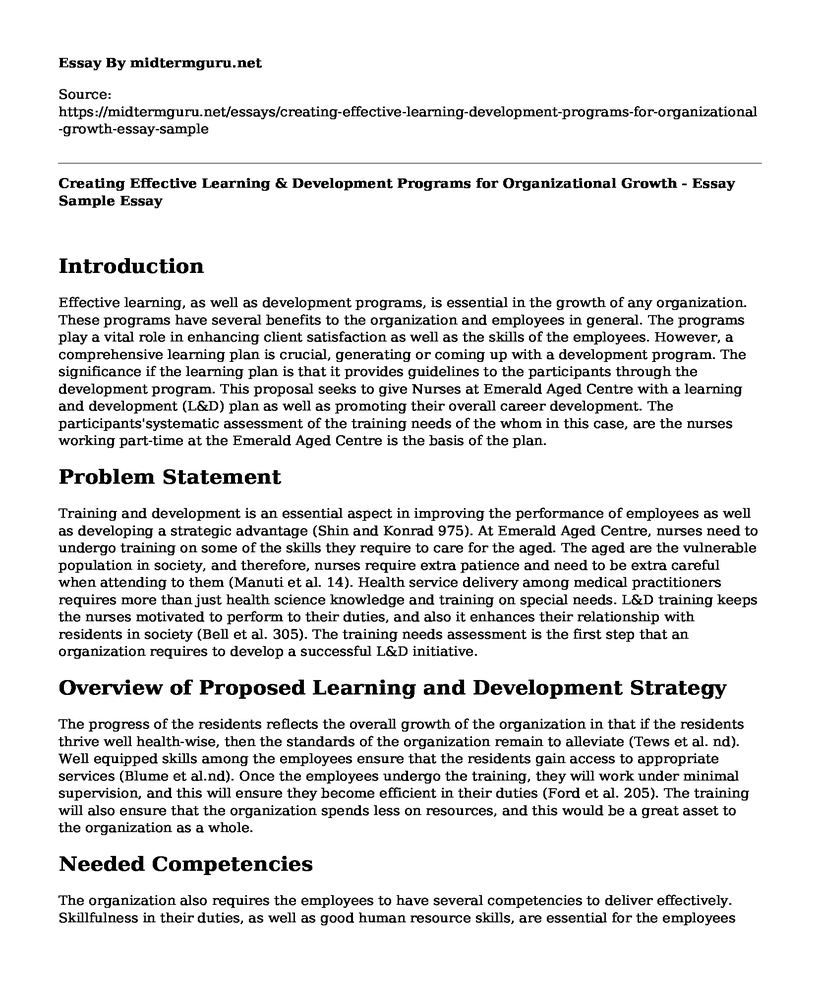 Creating Effective Learning & Development Programs for Organizational Growth - Essay Sample