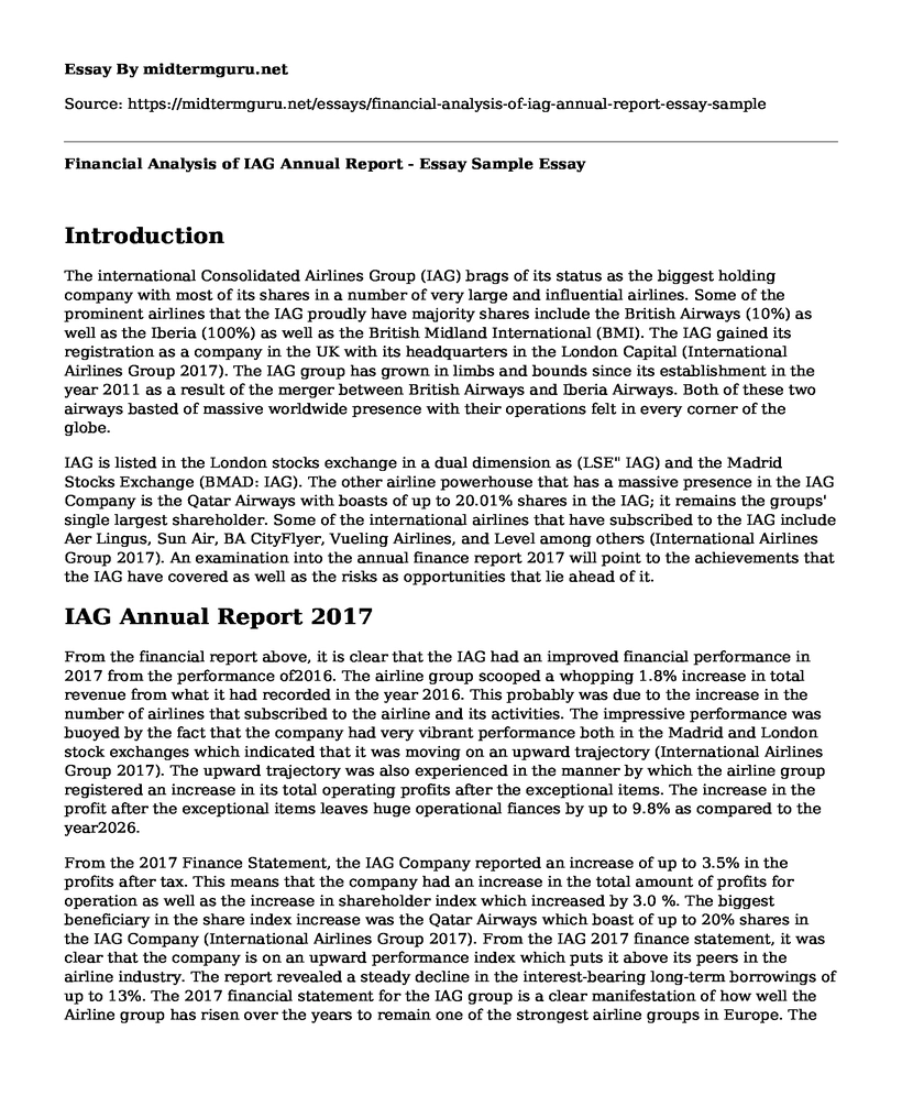 Financial Analysis of IAG Annual Report - Essay Sample