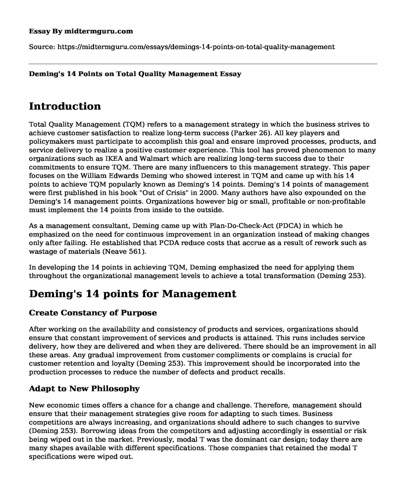 Deming's 14 Points on Total Quality Management