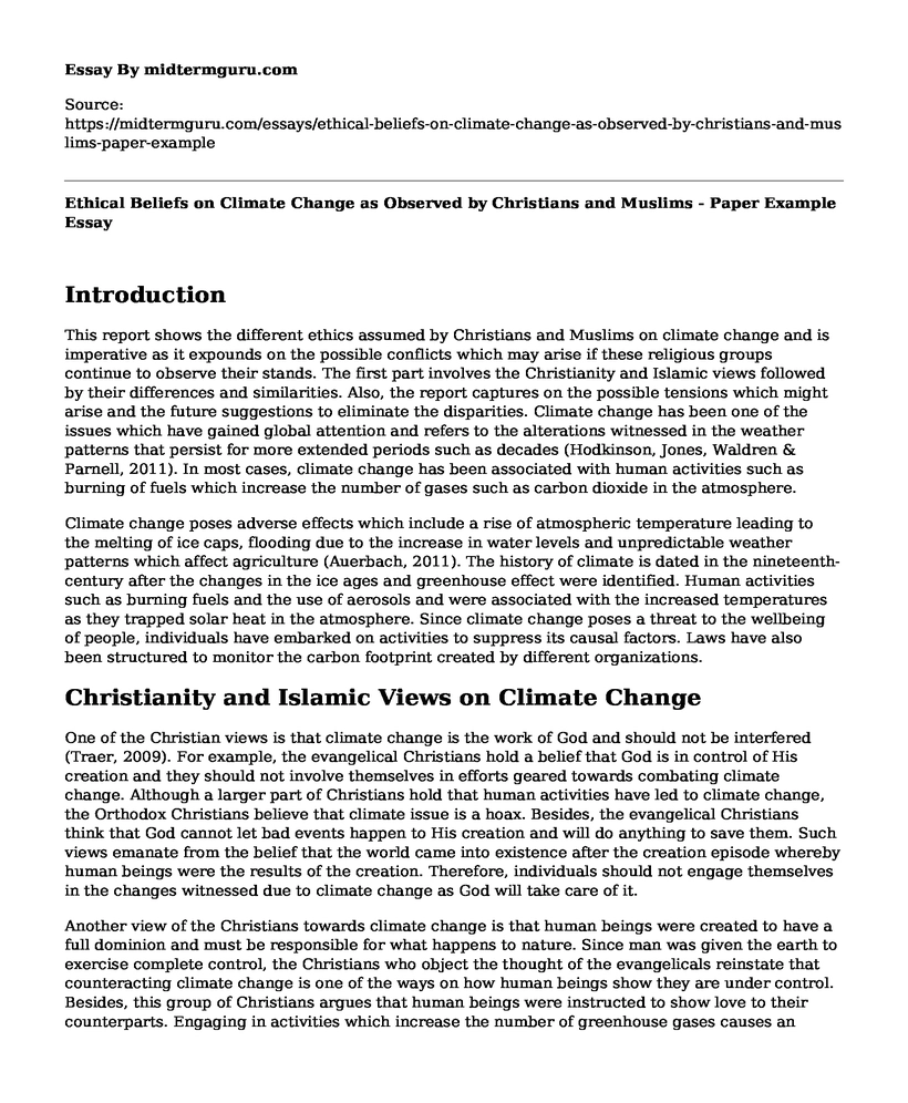 Ethical Beliefs on Climate Change as Observed by Christians and Muslims - Paper Example