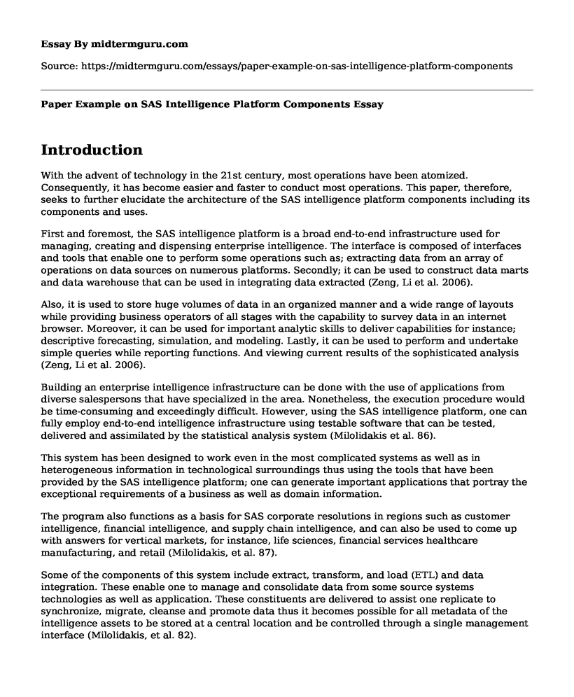 Paper Example on SAS Intelligence Platform Components