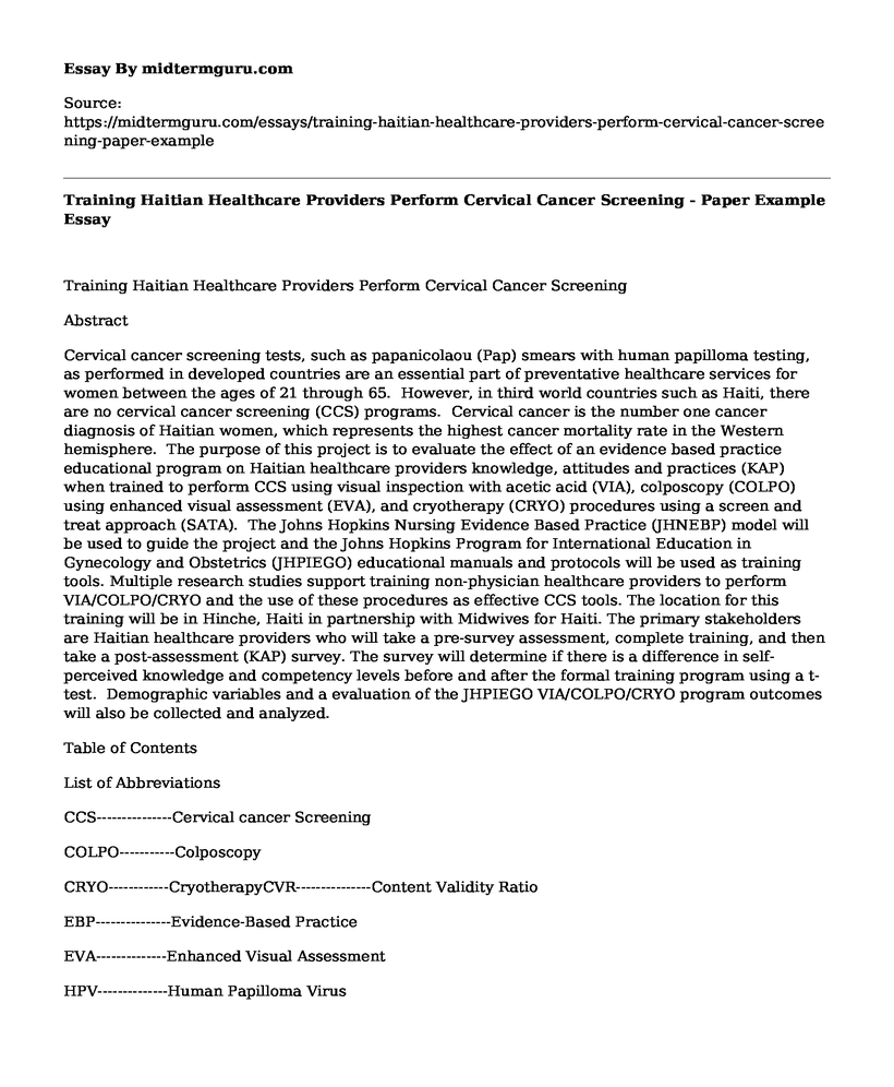 Training Haitian Healthcare Providers Perform Cervical Cancer Screening - Paper Example