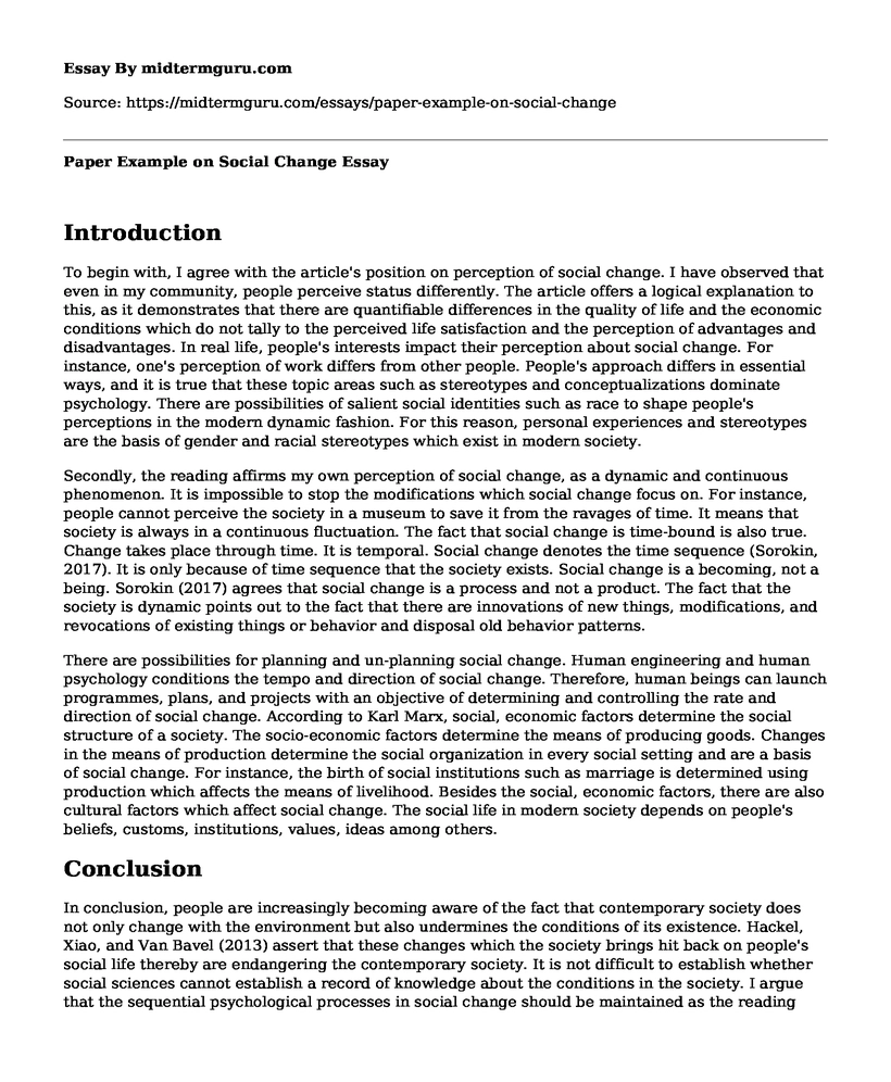 Paper Example on Social Change