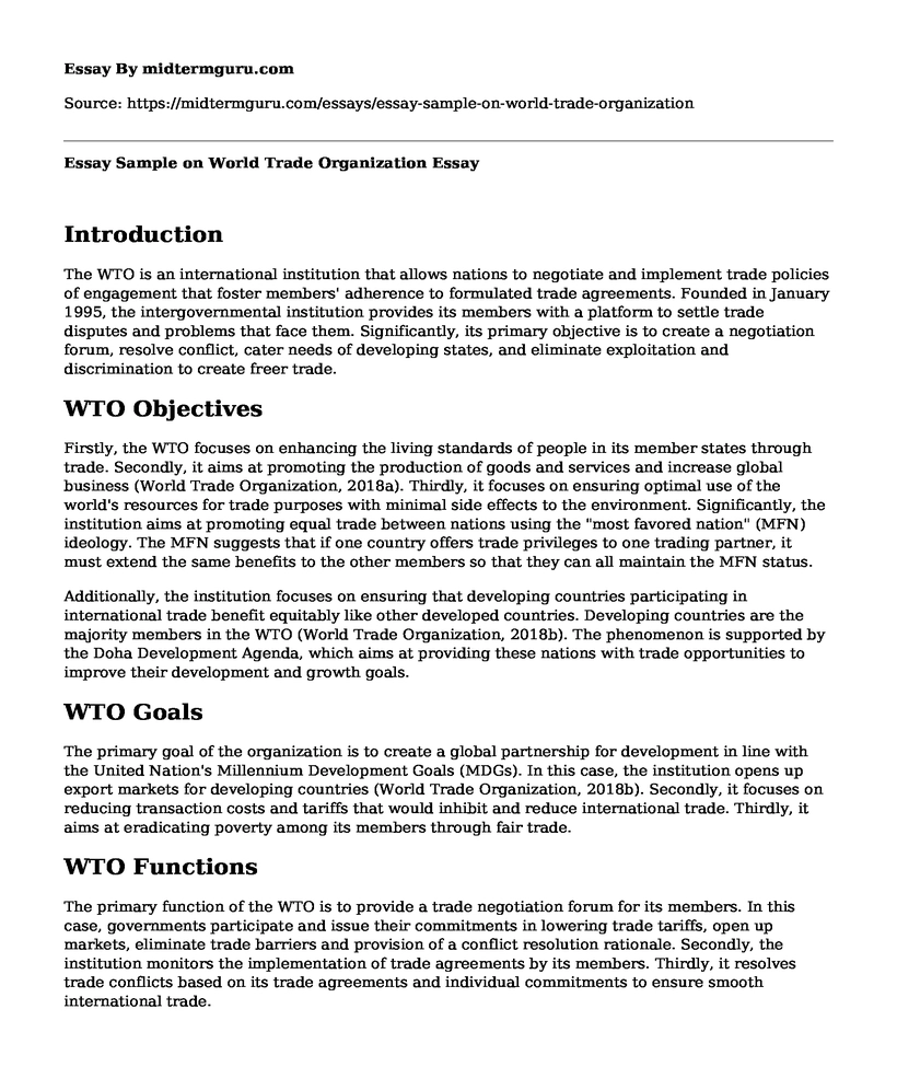 Essay Sample on World Trade Organization