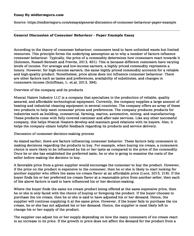 General Discussion of Consumer Behaviour - Paper Example