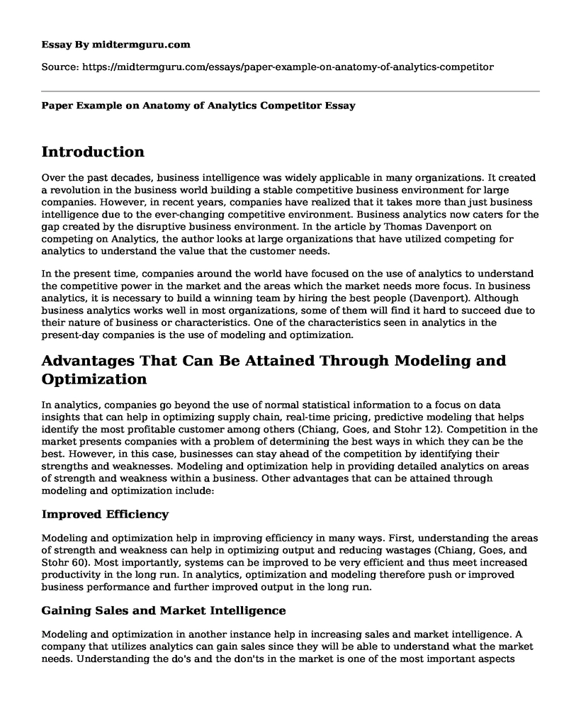  Paper Example On Anatomy Of Analytics Competitor Free Essay Term 