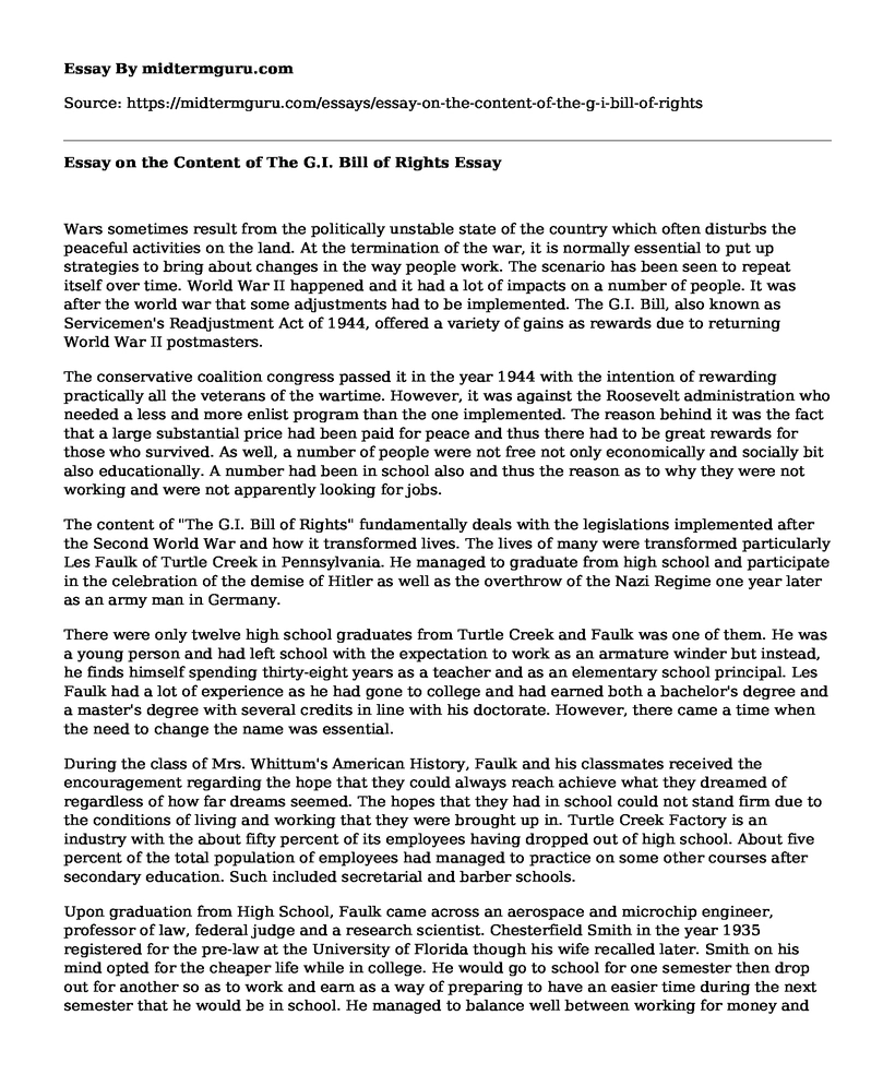 Essay on the Content of The G.I. Bill of Rights