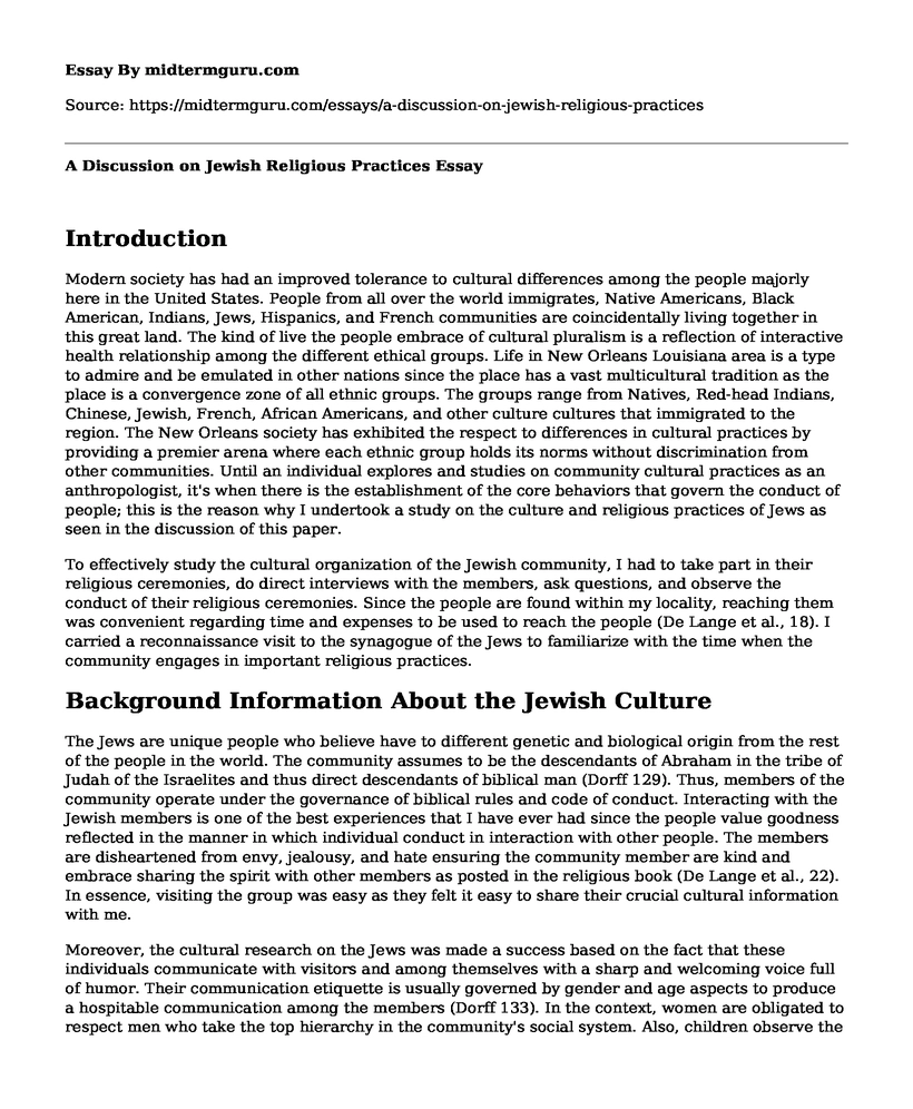 A Discussion on Jewish Religious Practices