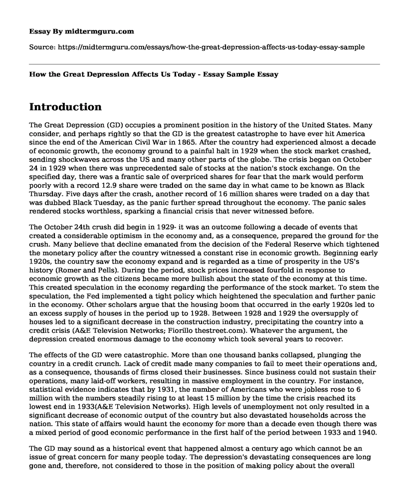 How the Great Depression Affects Us Today - Essay Sample