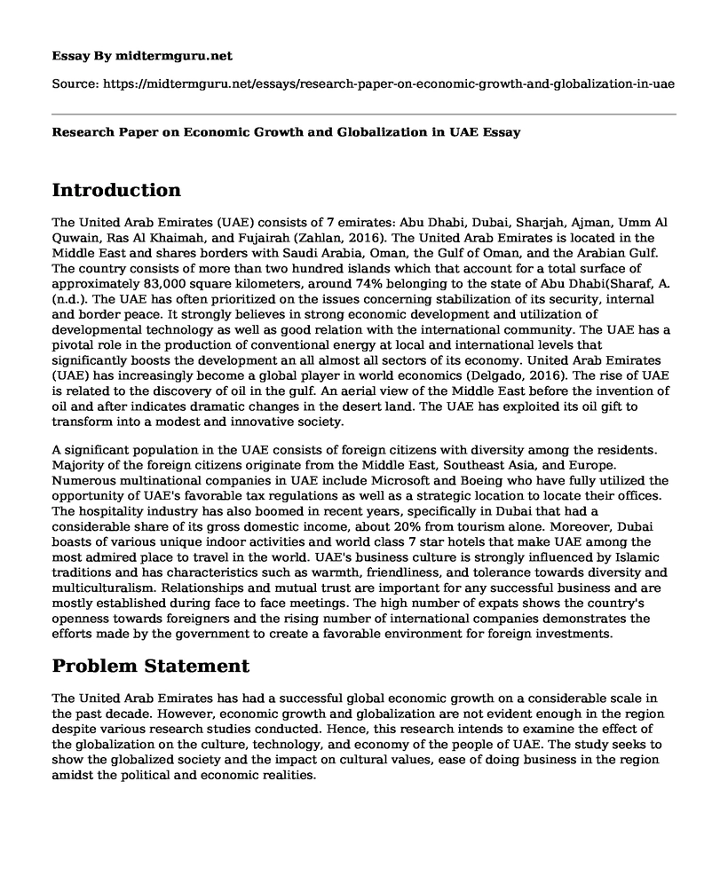 Research Paper on Economic Growth and Globalization in UAE
