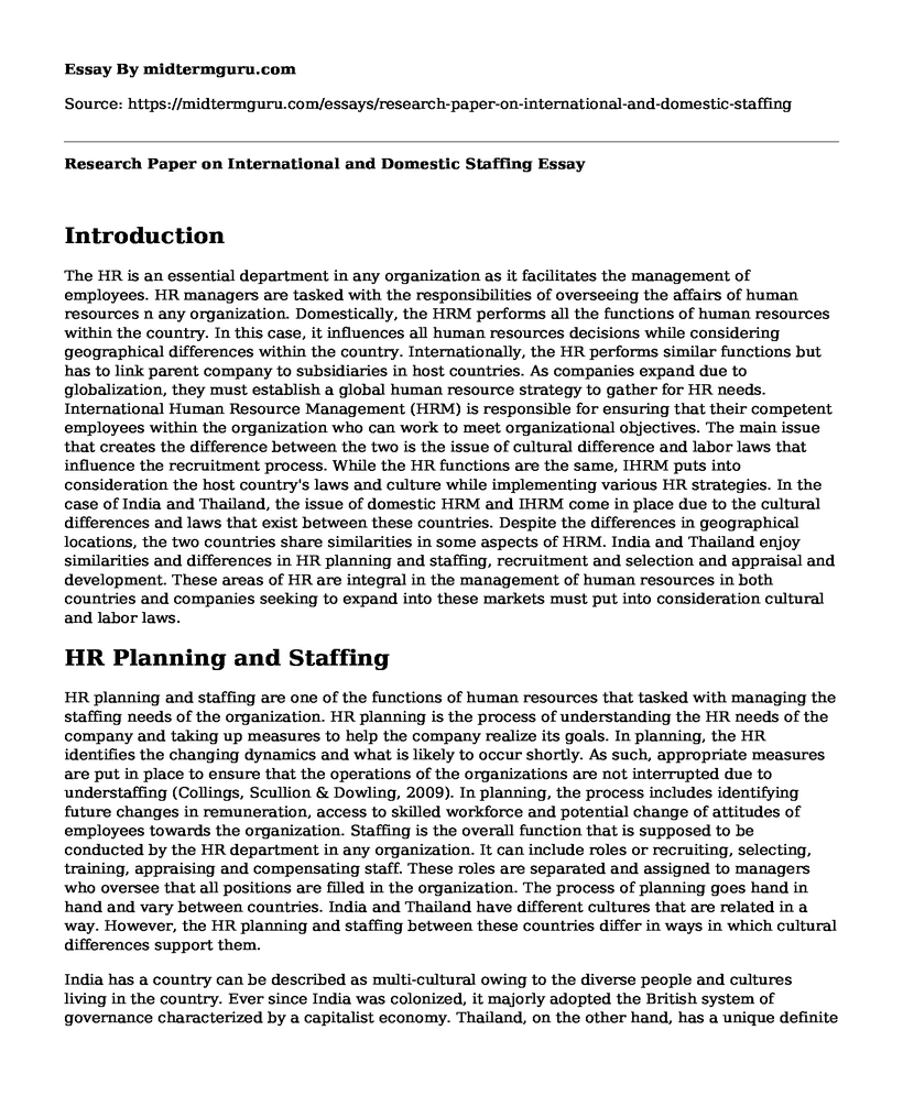 Research Paper on International and Domestic Staffing