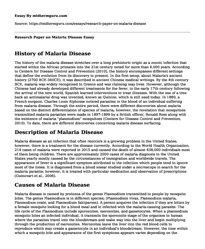 Research Paper on Malaria Disease