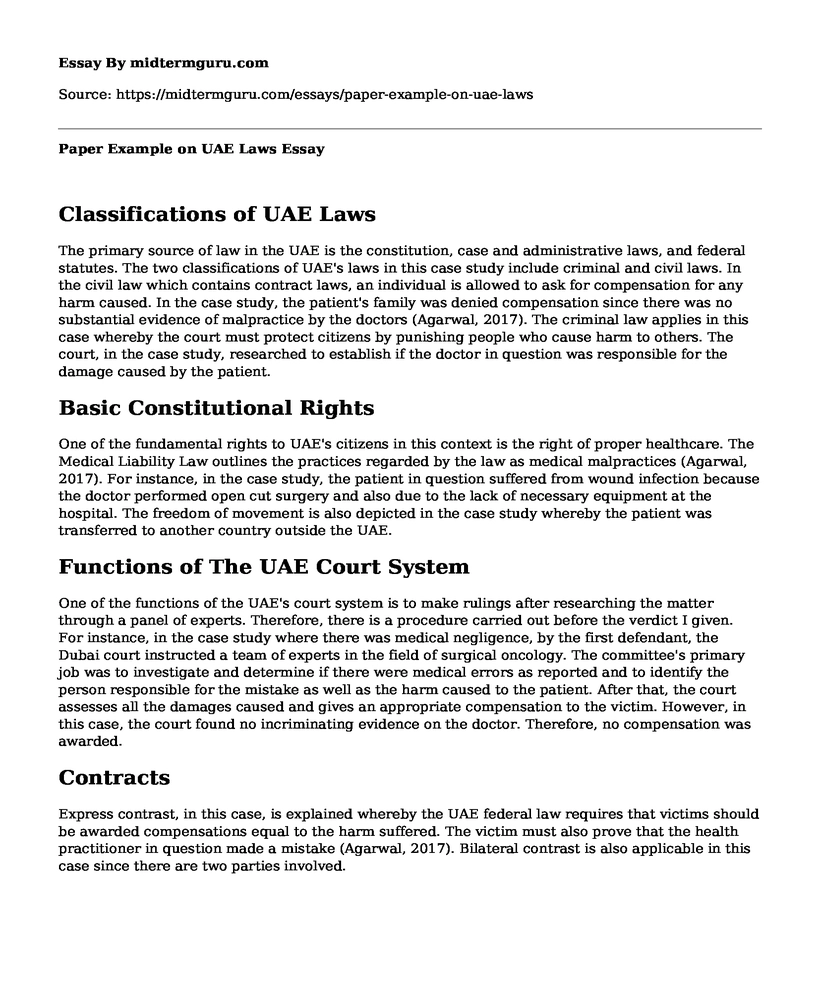 Paper Example on UAE Laws