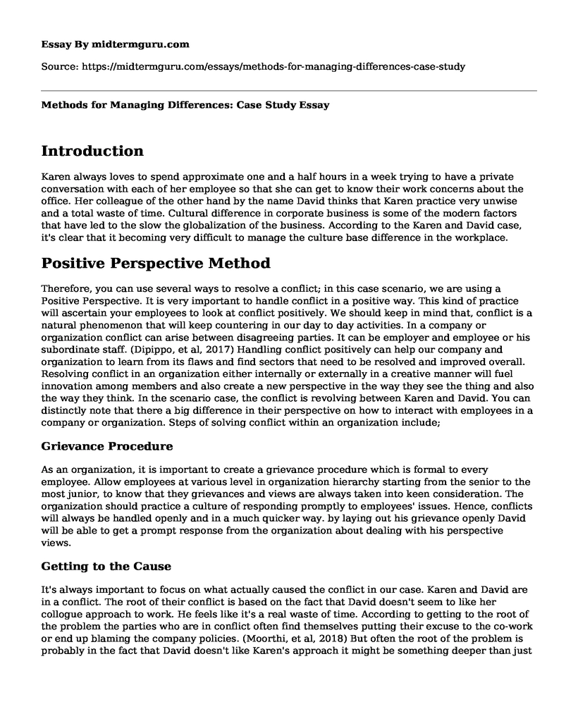 Methods for Managing Differences: Case Study