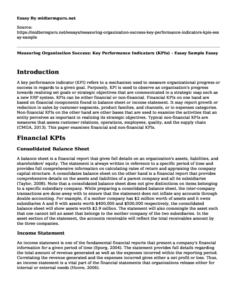 Measuring Organization Success: Key Performance Indicators (KPIs) - Essay Sample